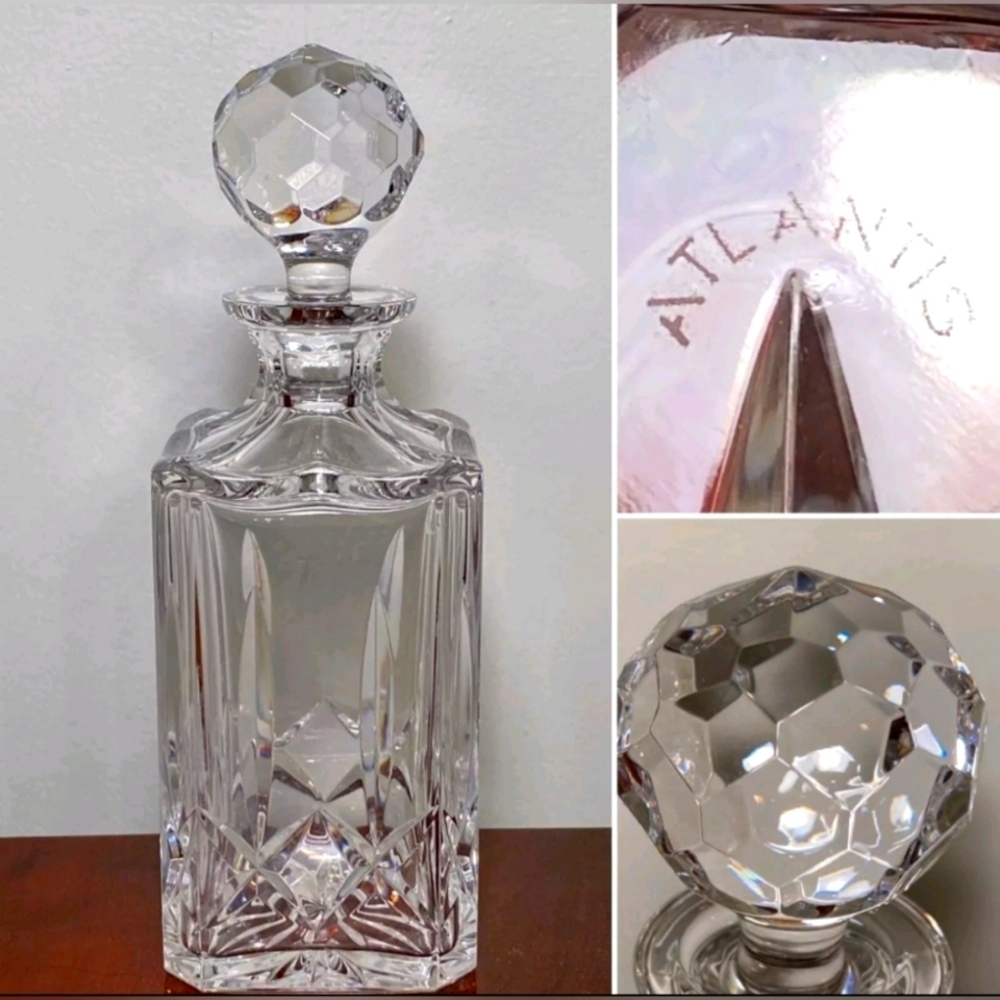 Vintage Signed ATLANTIS "Miguel" Genuine Hand Blown Crystal 10" Square Decanter